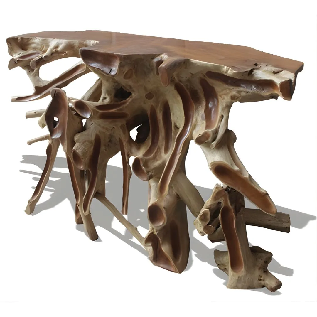 Teak Root Console With Carving Finishing 2 Tone #1